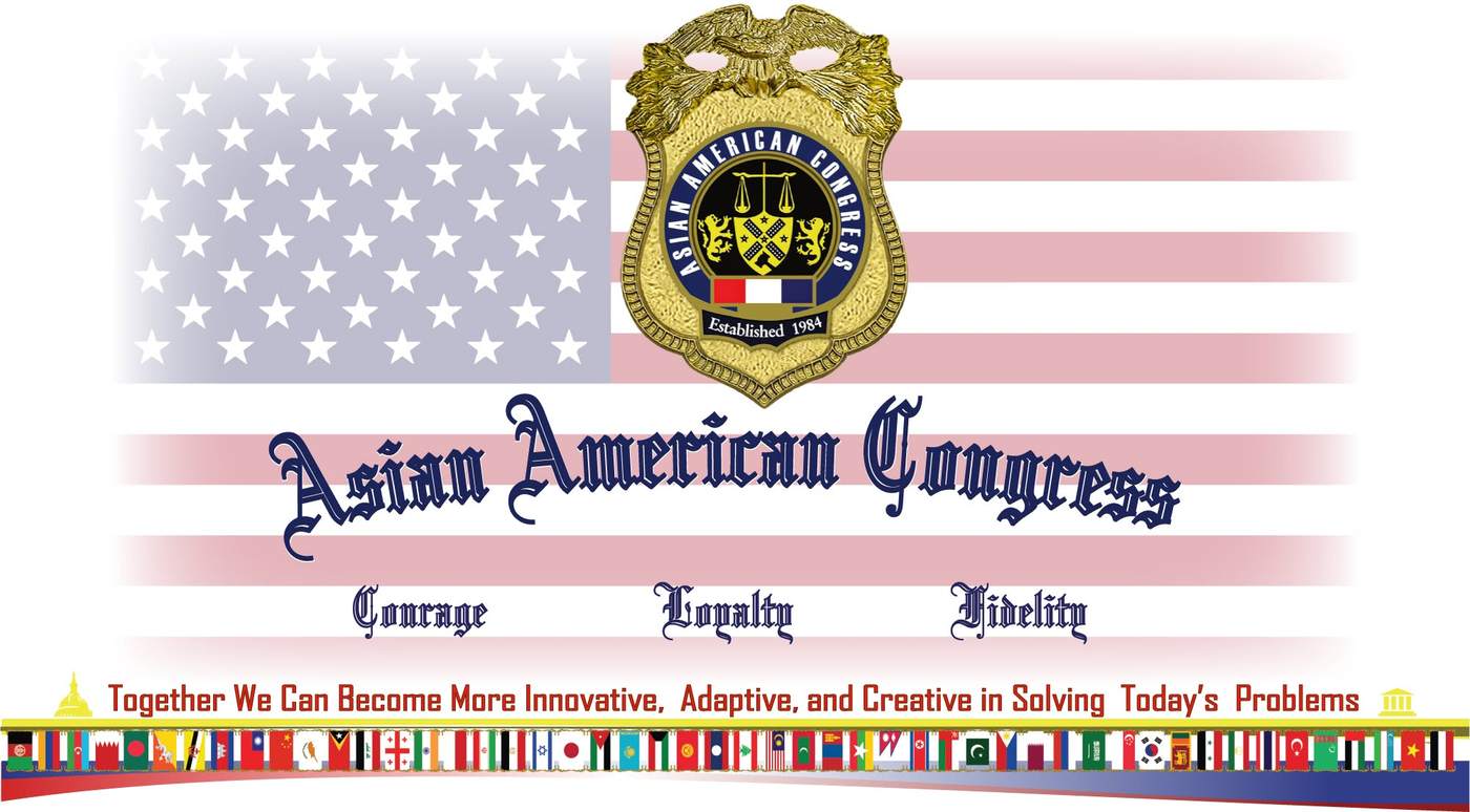 Official banner of the Asian American Congress — Courage, Loyalty, Fidelity, Established 1984